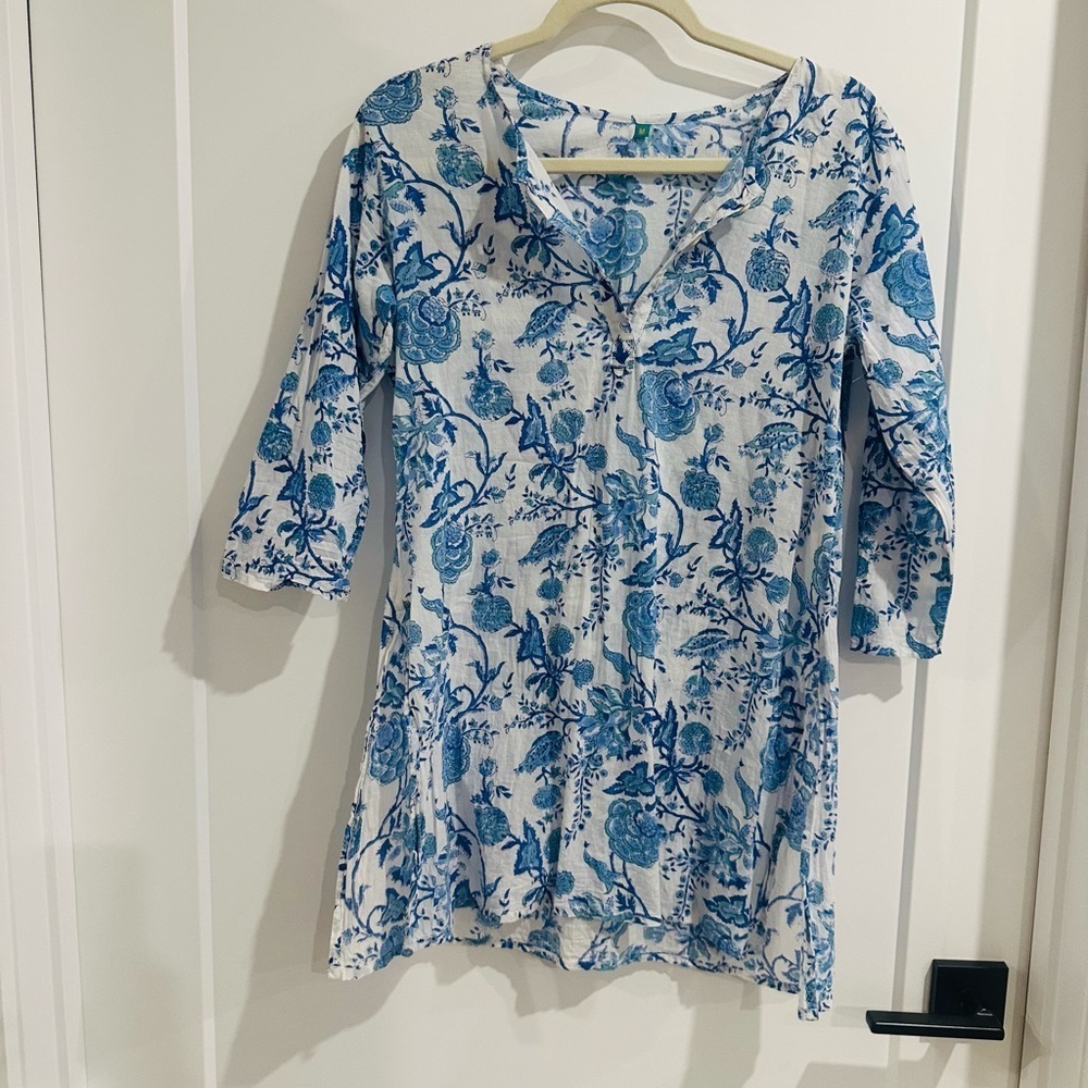 Blue Floral Women's Tunic Top